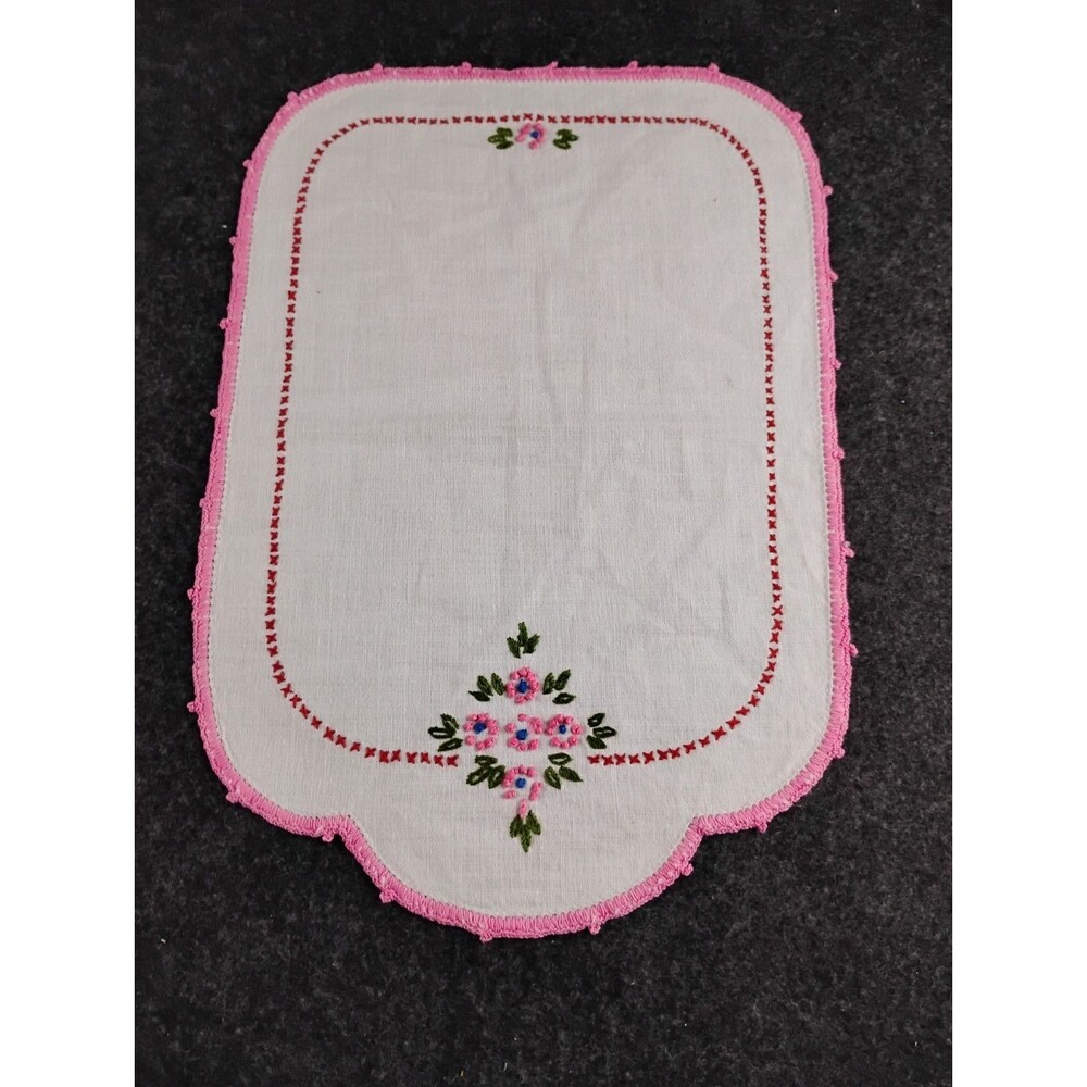 Vintage Dresser Scarf Doilie Doily Embroidered